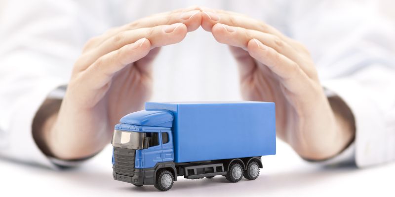 Hands protect a blue toy truck.