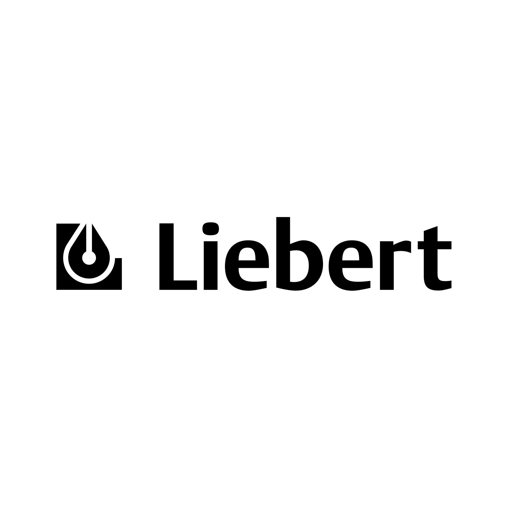 Un logo noir et blanc pour liebert sur fond blanc.
