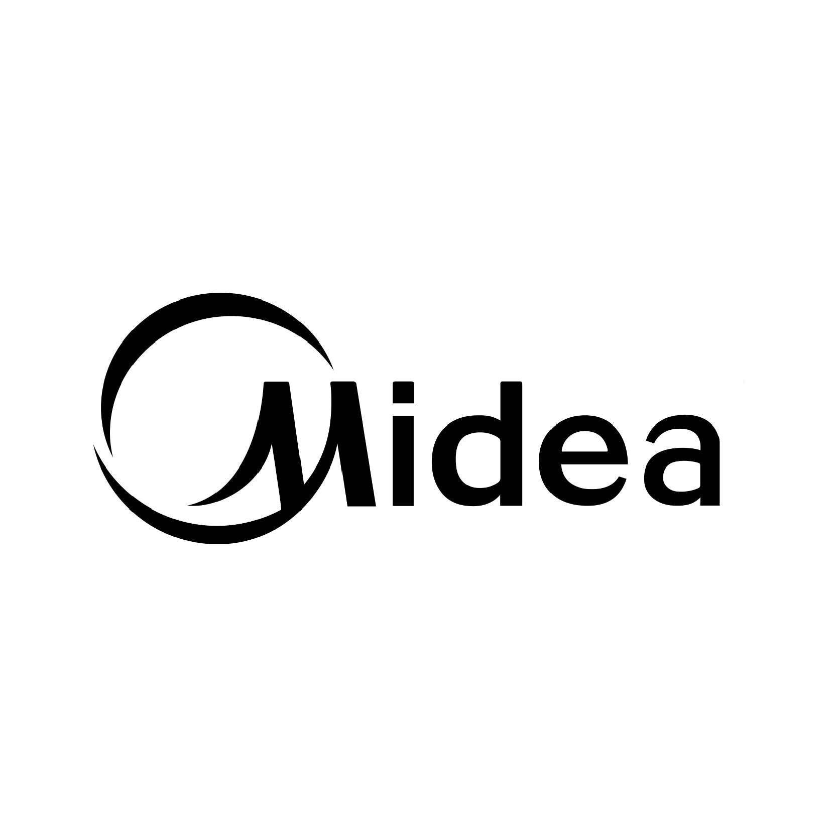 Le logo midea est noir et blanc sur fond blanc.