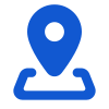 Une épingle de carte bleue avec un cercle au milieu sur fond blanc.