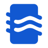 A blue and white icon of a cell phone with waves coming out of it.
