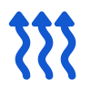 Three blue arrows pointing up on a white background.