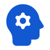 A blue head with a white gear in it.