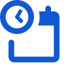 Une icône bleue d'un calendrier avec une horloge dessus.