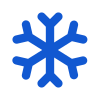A blue snowflake icon on a white background.