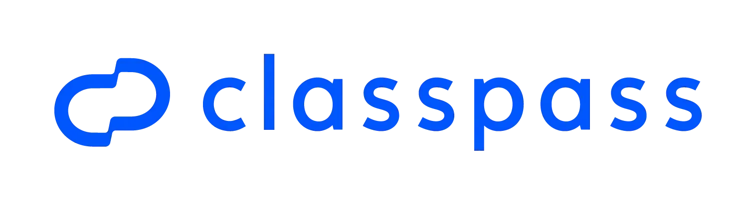 Logotipo do ClassPass: um símbolo do infinito azul com a palavra 