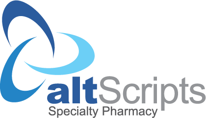 The logo for altscripts specialty pharmacy is blue and gray