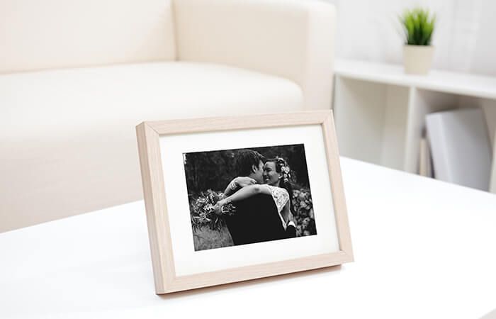 Framed photo print on a table