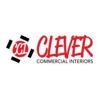 Clever Commercial Interiors logo in red and black on a white background