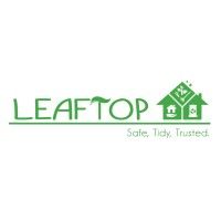 LEAFTOP green logo with house-and-leaf icon and tagline “Safe, Tidy, Trusted.”