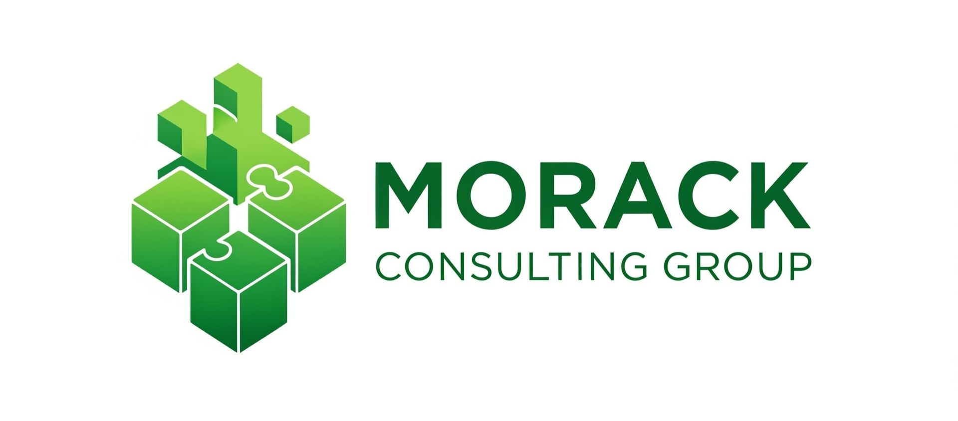 Morack Consulting Group green geometric cube logo with company name on white background