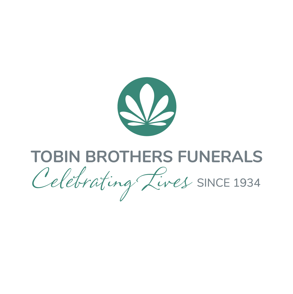 Tobin Brothers Funerals logo with green emblem and “Celebrating Lives since 1934” text