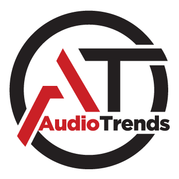 AudioTrends logo with stylized red and black “AT” inside a black circle
