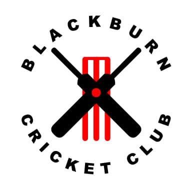 Blackburn Cricket Club logo with crossed bats over red stumps and the club name in a circle