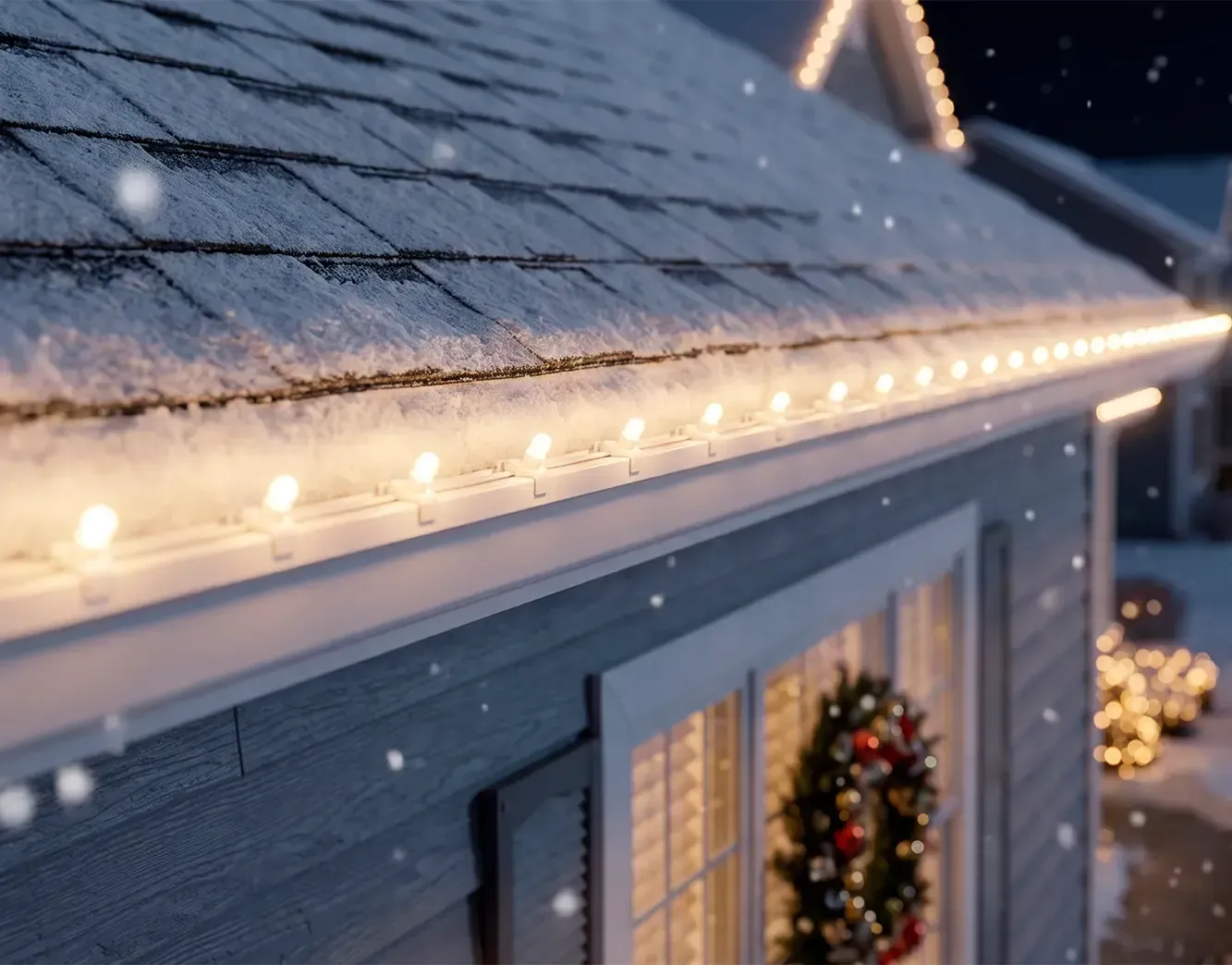 Clean roofline holiday lighting