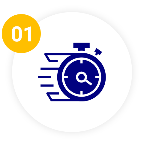 An icon of a stopwatch with a magnifying glass on it.