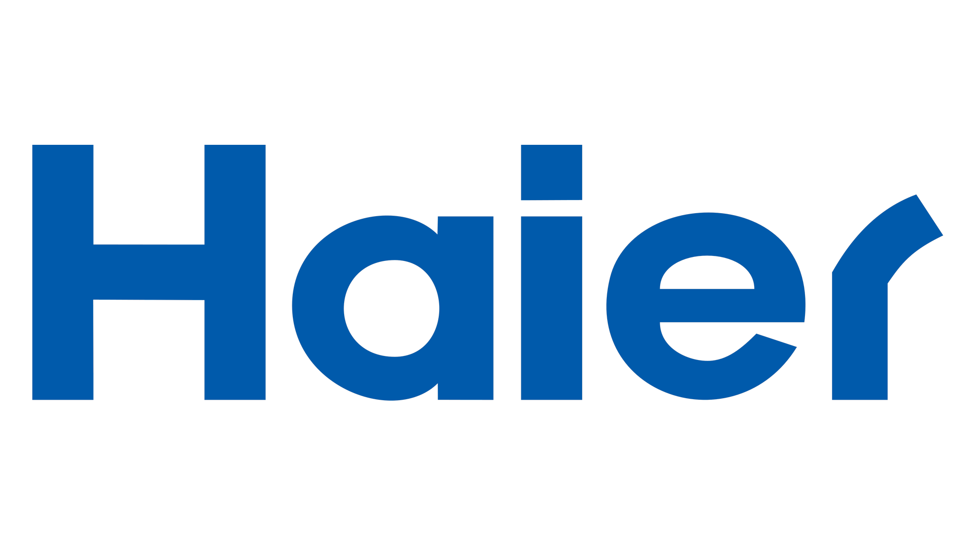 Il logo blu di Haier su sfondo bianco.