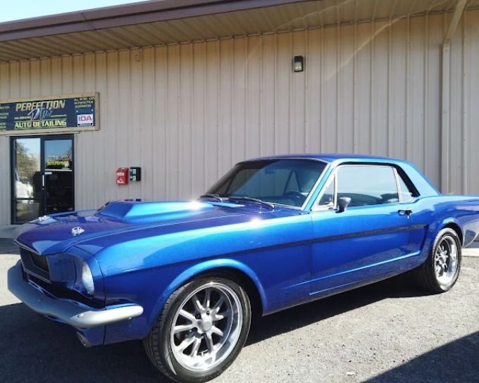 Classic blue Ford Mustang with a flawless finish after PPF installation at Perfection Plus Auto Salo
