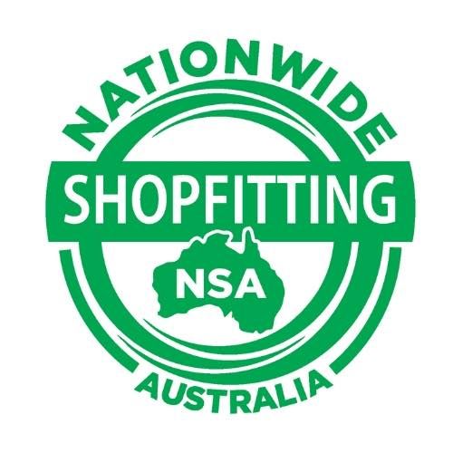 Nationwide Shopfitting Australia Green and white Nationwide Shopfitting Australia logo with stylized map and NSA initials
