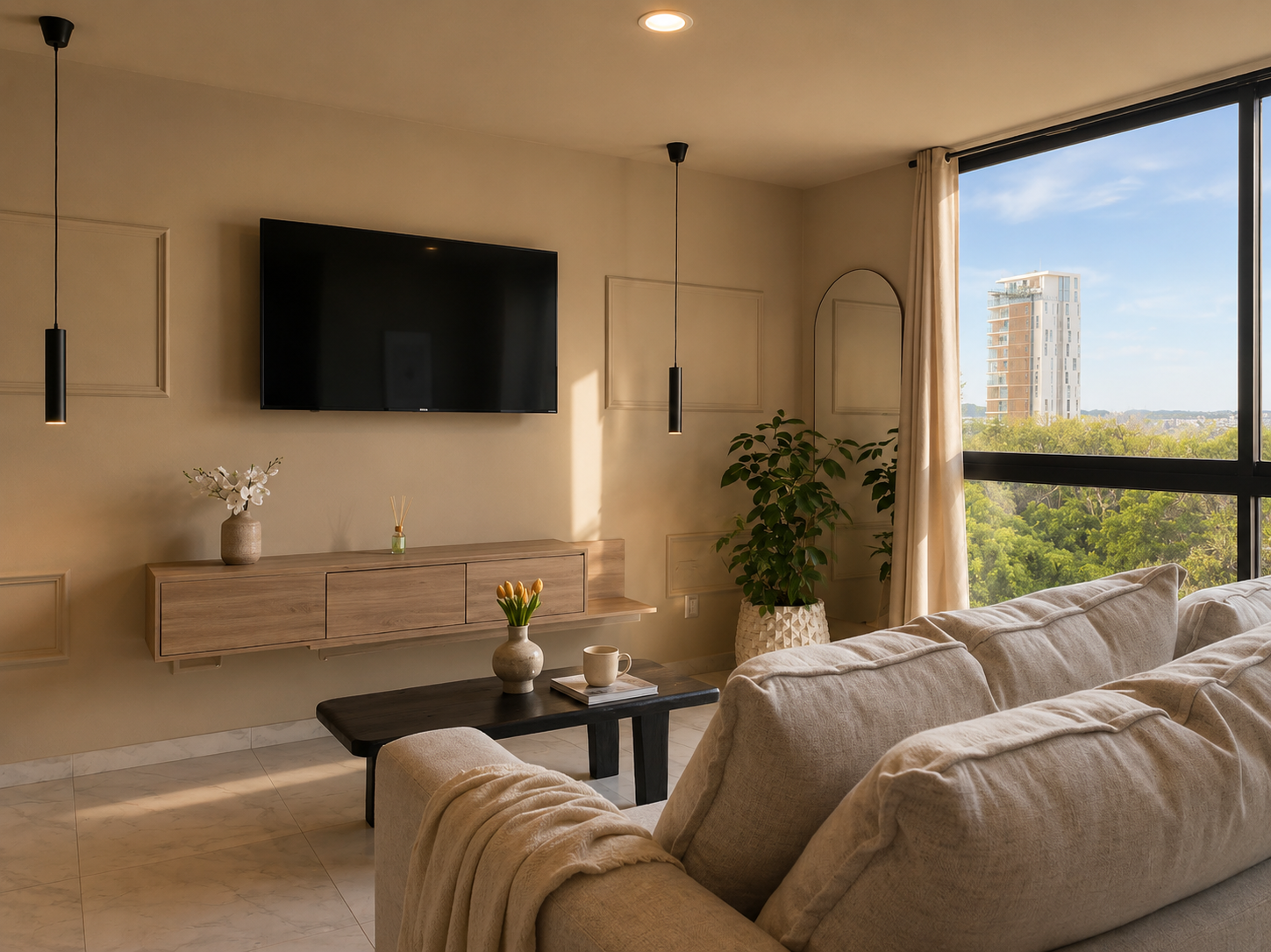 Sala departamento amplio DreamHaus Country Club con vistas