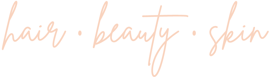 It says hair , beauty , skin in cursive on a white background. It says hair , beauty , skin in cursive on a white background.