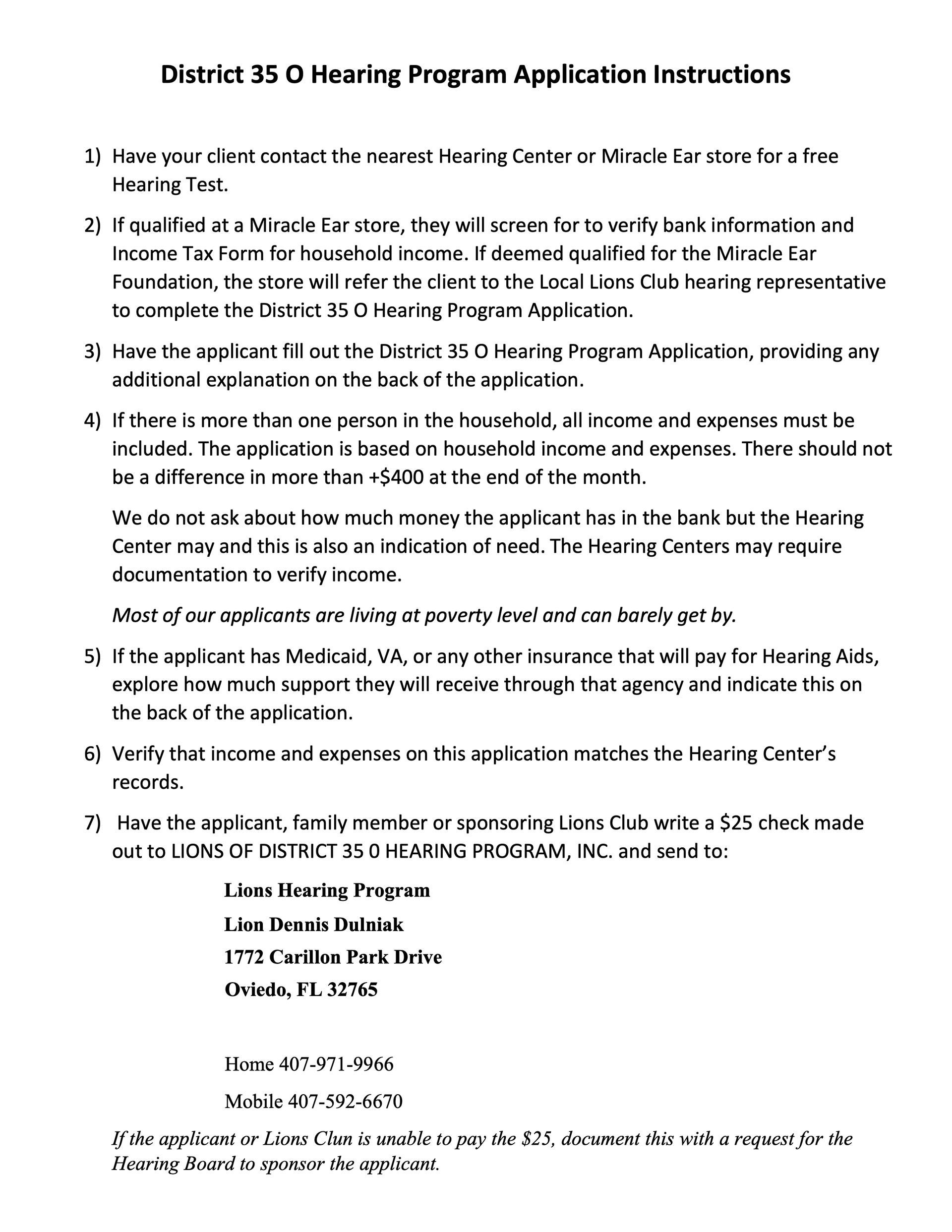 District 15C Hearing Program Application Instructions document.