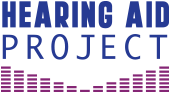 Hearing Aid Project logo with blue text and a soundwave graphic in purple.