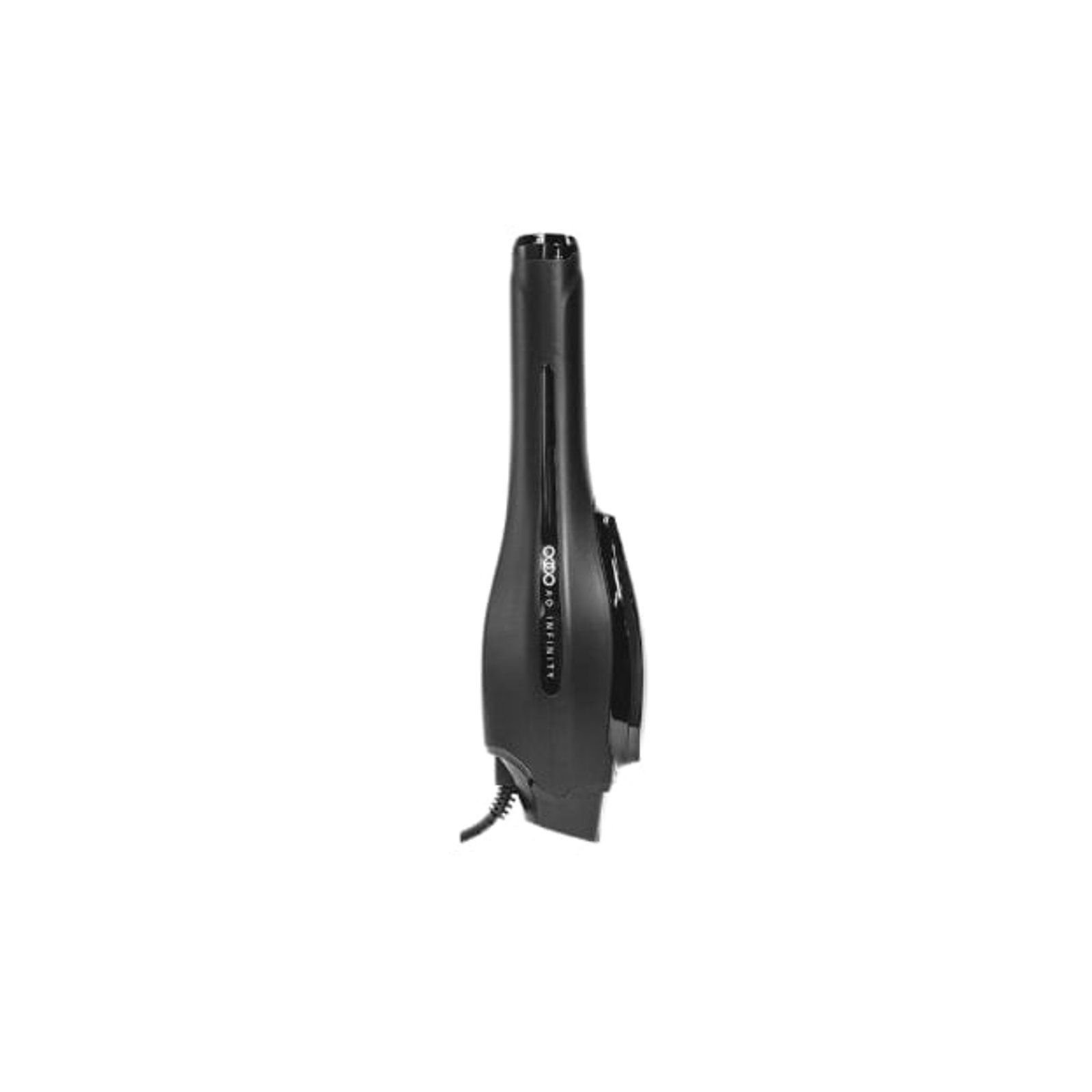 Black handheld vacuum cleaner, angled, against white background.