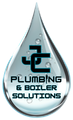 Water droplet logo with “JC Plumbing & Boiler Solutions” text in black and blue.