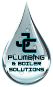 Water droplet logo with &ldquo;JC Plumbing & Boiler Solutions&rdquo; text in black and blue.