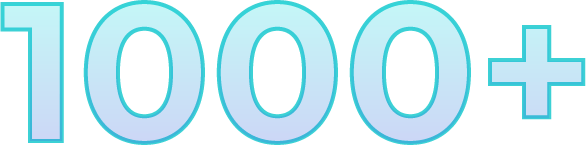 The number 1000 plus is written in blue on a white background.