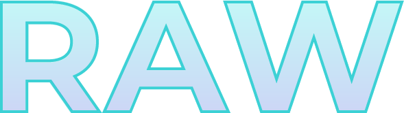 The word raw is written in blue letters on a white background.