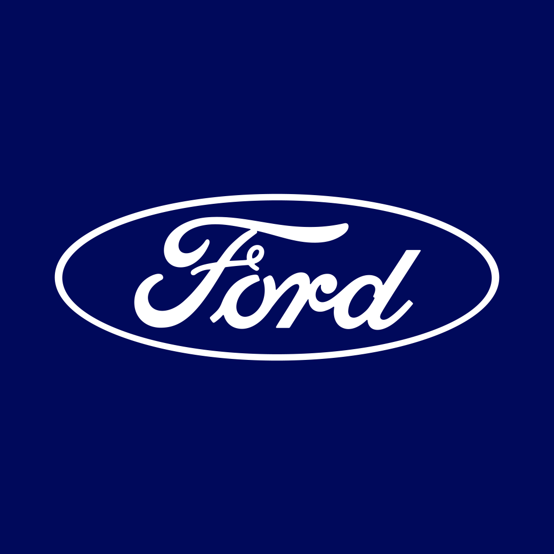The ford logo is white on a blue background.