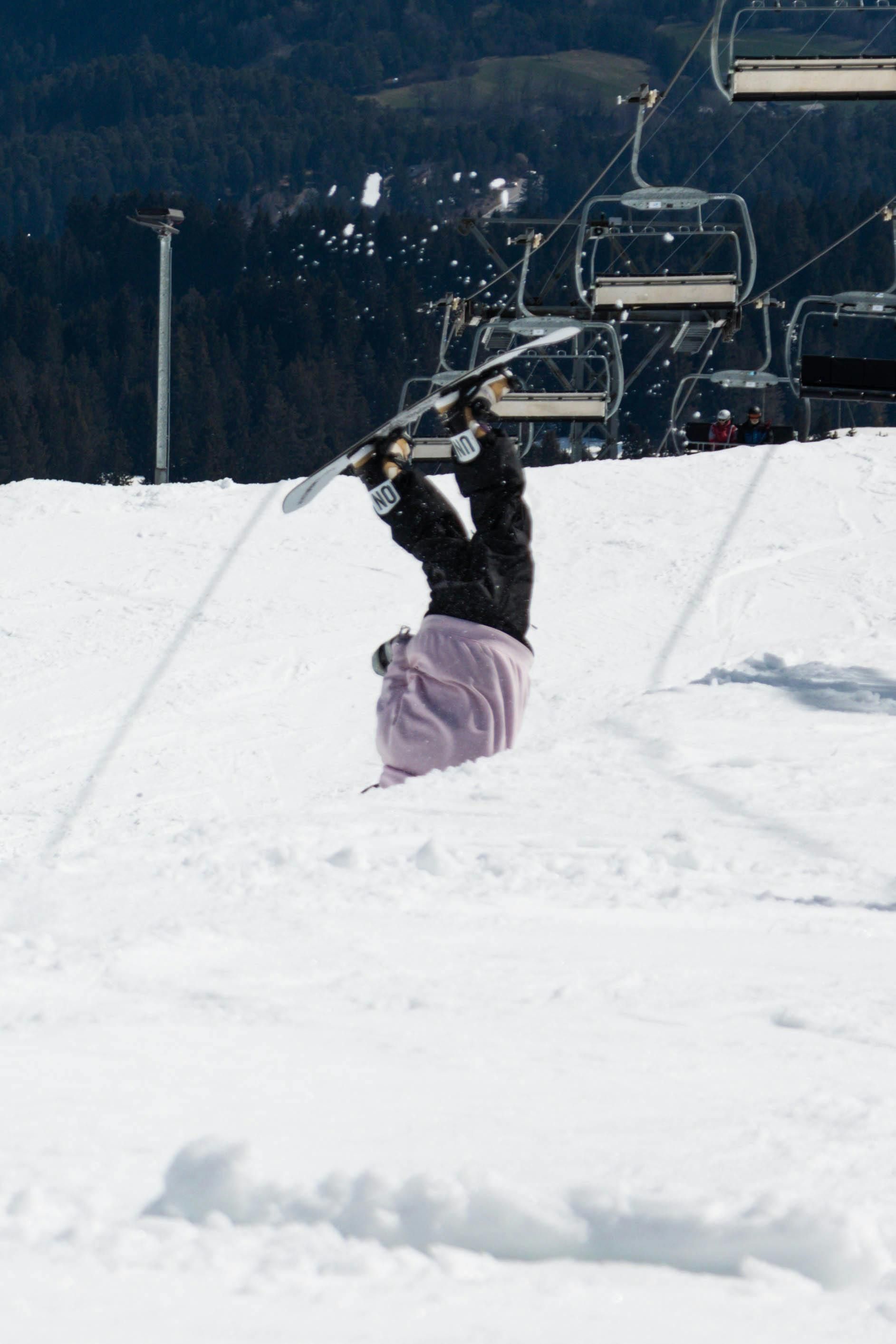 A person is doing a handstand in the snow