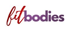 "Fit bodies" logo in red cursive and purple block letters.