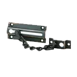 Black metal door security chain lock with mounting plates and linked chain