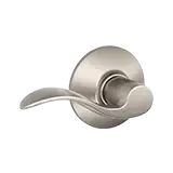 Satin nickel lever door handle on round rosette