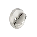Close-up of a silver door latch on a white background
