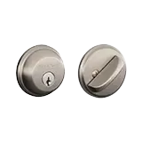 Two silver door knobs, one with a keyhole and one with a turn latch.