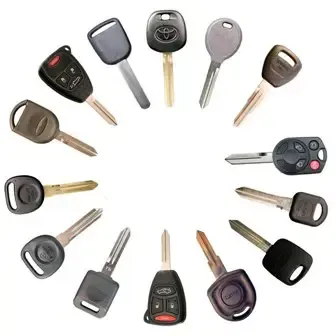 Assortment of car keys arranged in a circle on a white background.