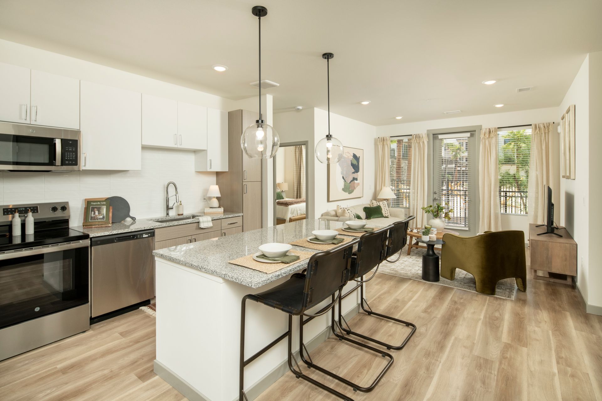 Model home's modern kitchen at Livano Avondale.