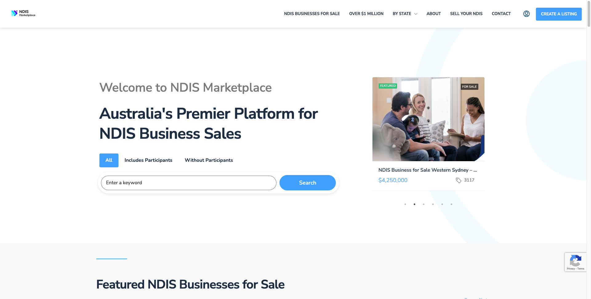 A screenshot of the website for australia 's premier platform for NDIS business sales.