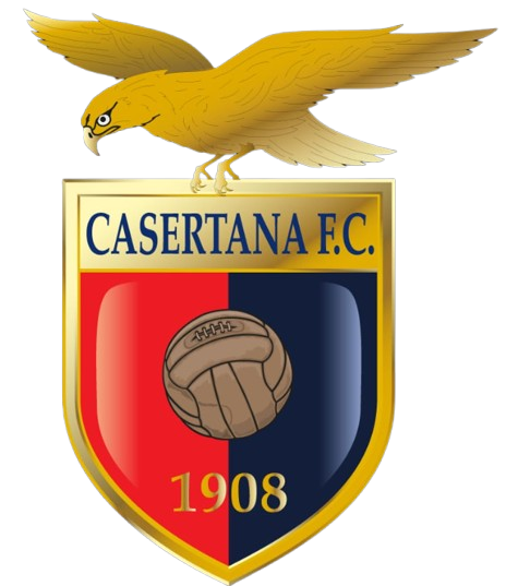 Uno stemma con un uccello e un pallone da calcio con la scritta casertana fc