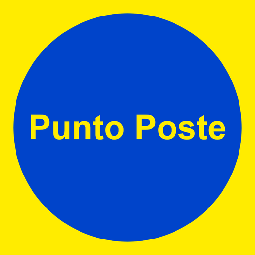 Un cerchio blu con la scritta punto poste sopra