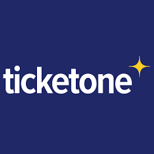 Il logo ticketone è su sfondo blu con una stella gialla.