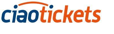 Un logo blu e arancione per ciaotickets su uno sfondo bianco