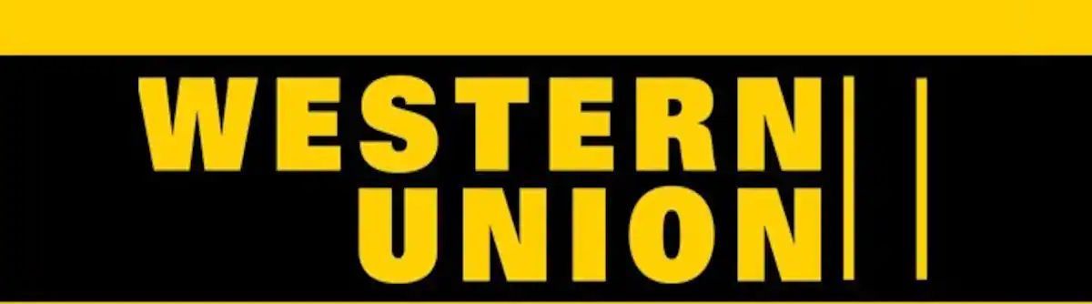 Un cartello giallo e nero con la scritta Western Union