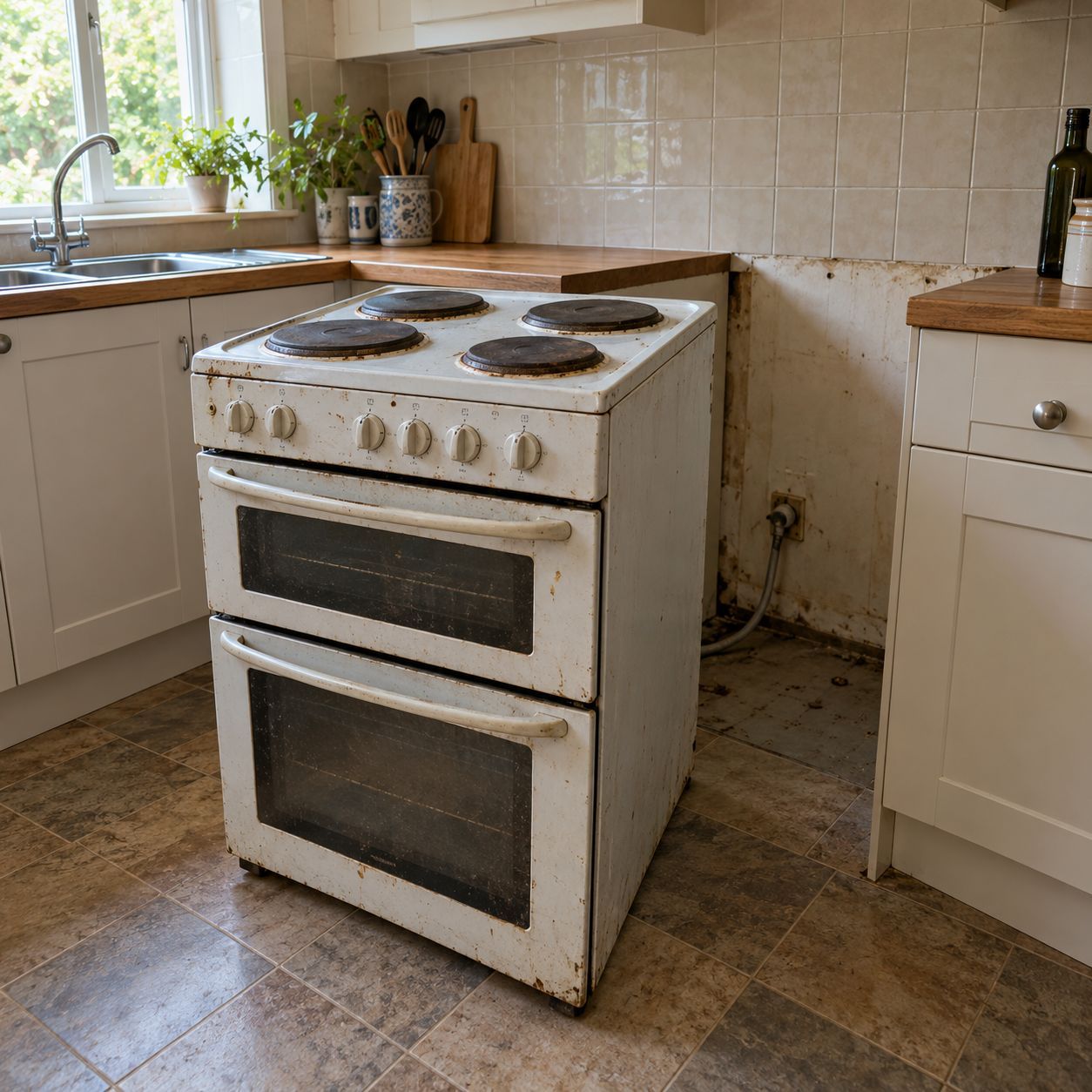 Room with the old appliance still in place, before collection