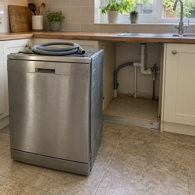 Room with the old appliance still in place, before collection