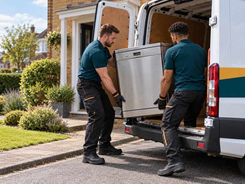 Dishwasher removal loaded into the van